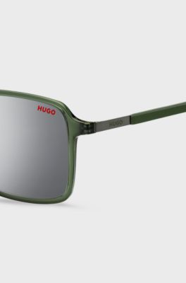 Green sunglasses with stainless-steel temples, Dark Green