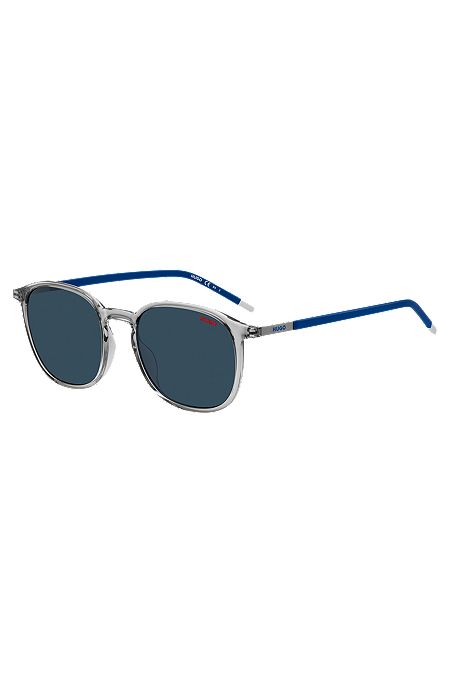 Transparent-frame sunglasses with stainless-steel temples, Transparent