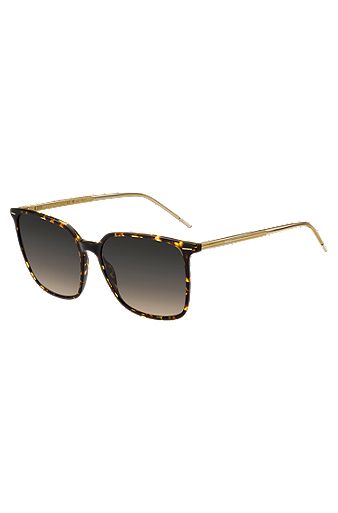 Horn-acetate sunglasses with lasered branding, Brown