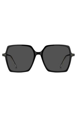 Sonnenbrille aus schwarzem Acetat mit gestreiftem Drahtkern, Schwarz