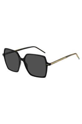 Sonnenbrille aus schwarzem Acetat mit gestreiftem Drahtkern, Schwarz