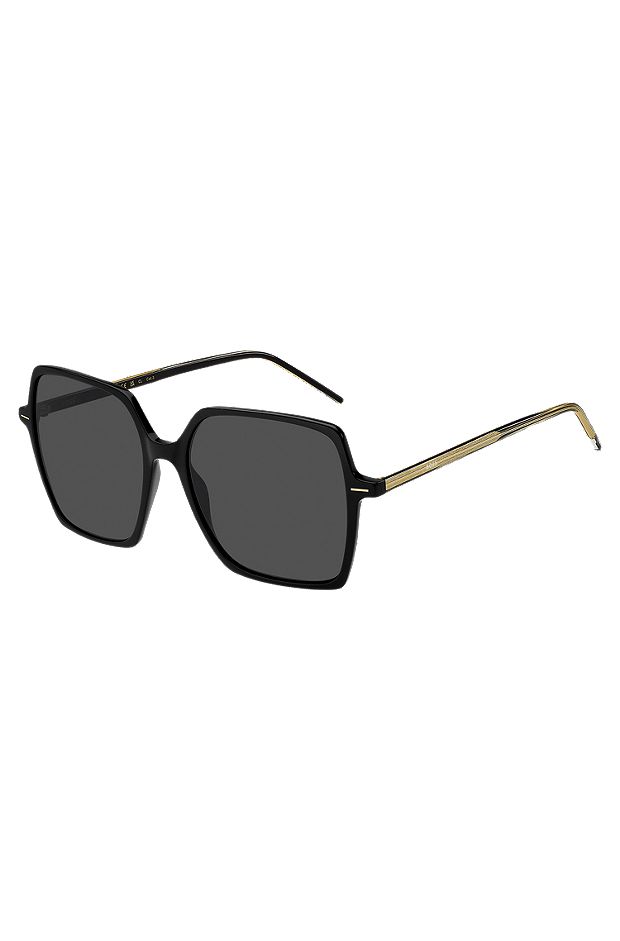 Zonnebril van zwart acetaat met gestreepte draadkern, Zwart