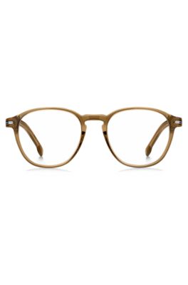 Brown-acetate optical frames with signature silver-tone detail, Light Brown
