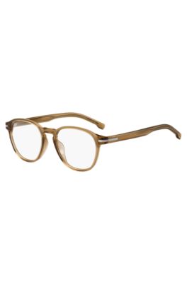 Brown-acetate optical frames with signature silver-tone detail, Light Brown