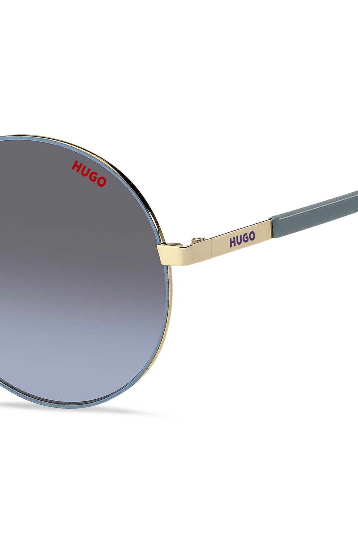 Sonnenbrille aus Metall mit Bügeln aus Edelstahl, Blau