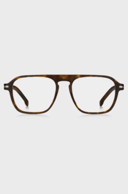 Horn-acetate optical frames with signature silver-tone detail, Brown