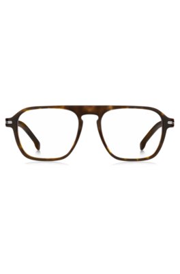 Monture optique en acétate imitation corne avec détail emblématique argenté
