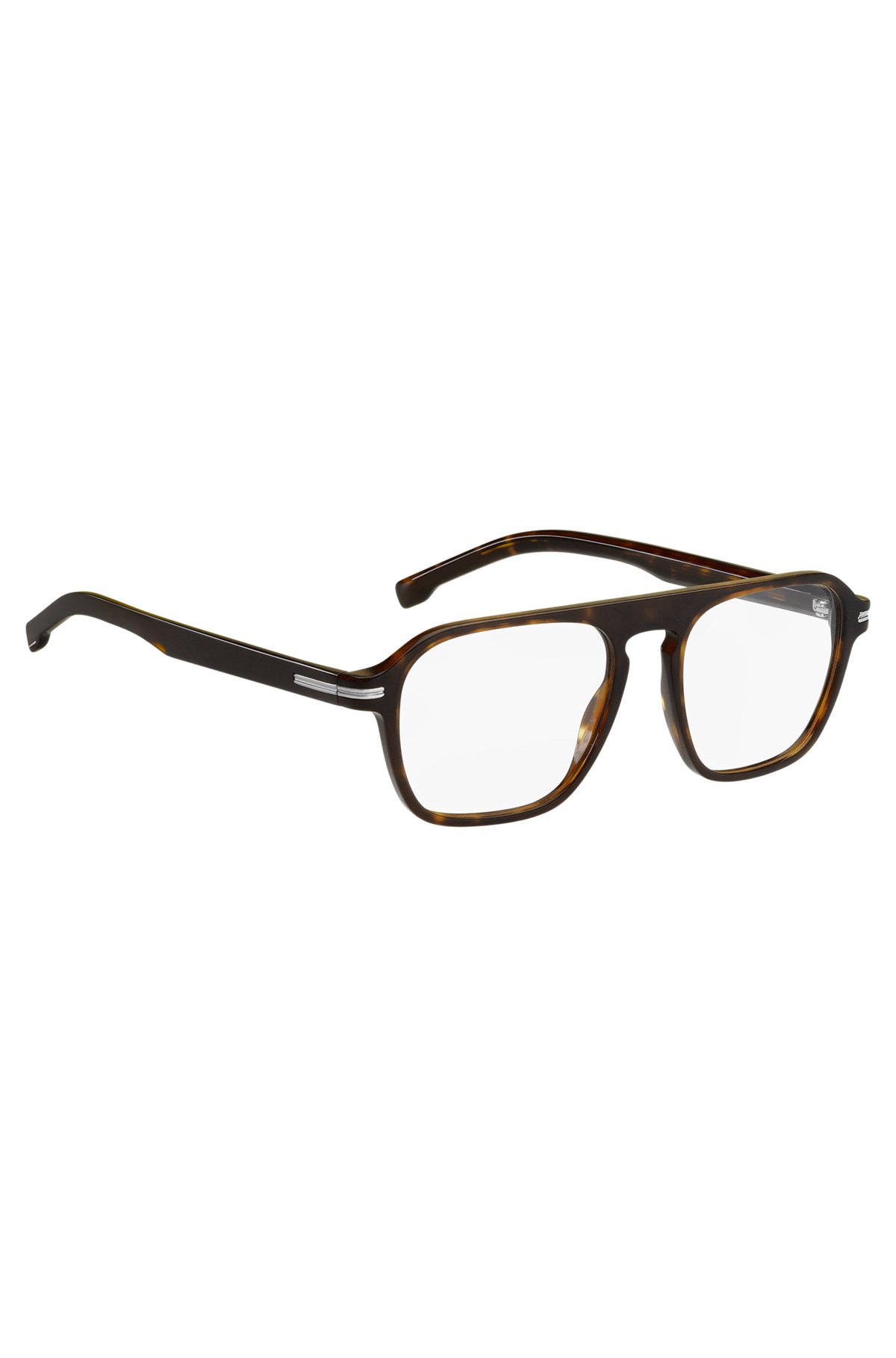 Horn-acetate optical frames with signature silver-tone detail, Brown