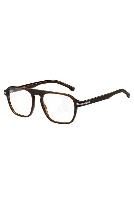 Horn-acetate optical frames with signature silver-tone detail, Brown