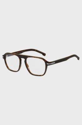 Horn-acetate optical frames with signature silver-tone detail, Brown