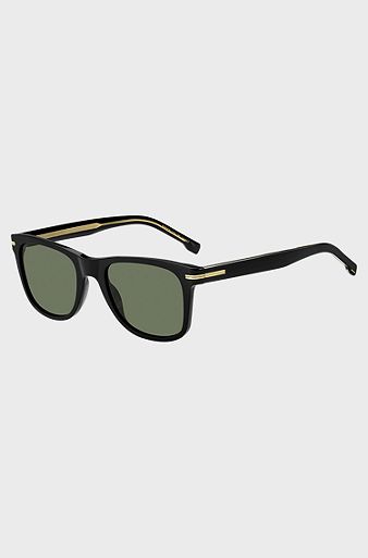 Black-acetate sunglasses with signature gold-tone detail, Black