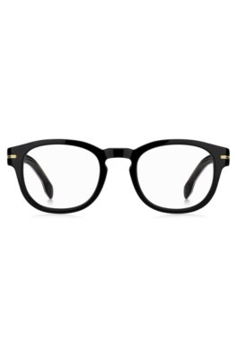 Monture optique en acétate noir avec détail emblématique doré