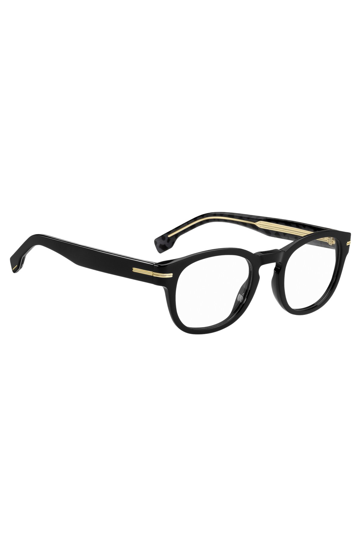 Brillenfassung aus schwarzem Acetat mit charakteristischen goldfarbenen Akzenten, Assorted-Pre-Pack