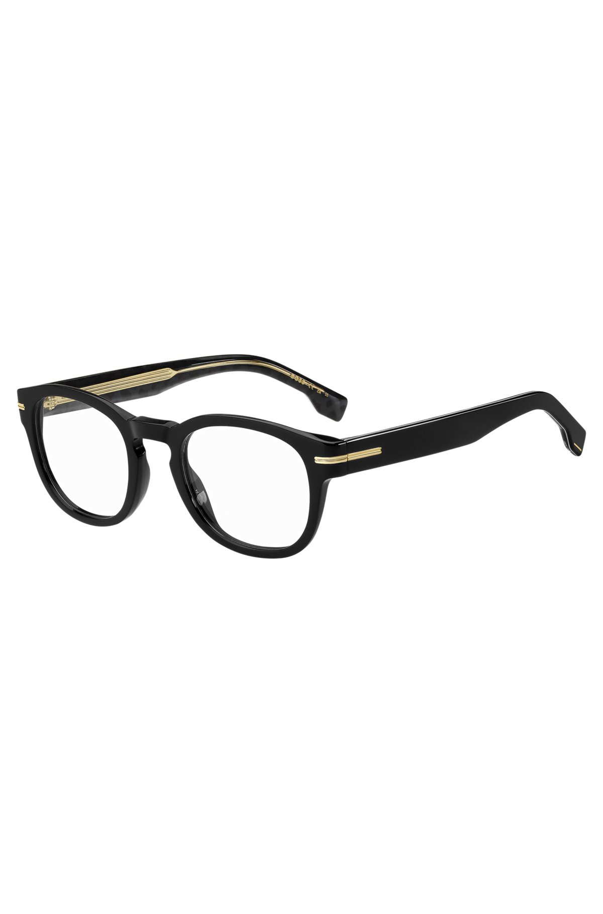 Montura para gafas graduadas de acetato negro con detalle dorado de la marca, Negro