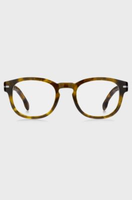 Havana-acetate optical frames with signature silver-tone detail, Brown Patterned