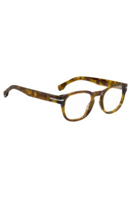 Havana-acetate optical frames with signature silver-tone detail, Brown Patterned