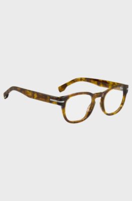 Havana-acetate optical frames with signature silver-tone detail, Brown Patterned