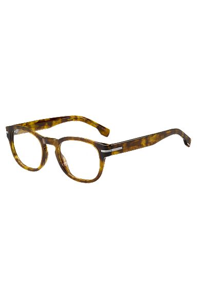 Havana-acetate optical frames with signature silver-tone detail, Brown Patterned