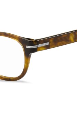Havana-acetate optical frames with signature silver-tone detail, Brown Patterned