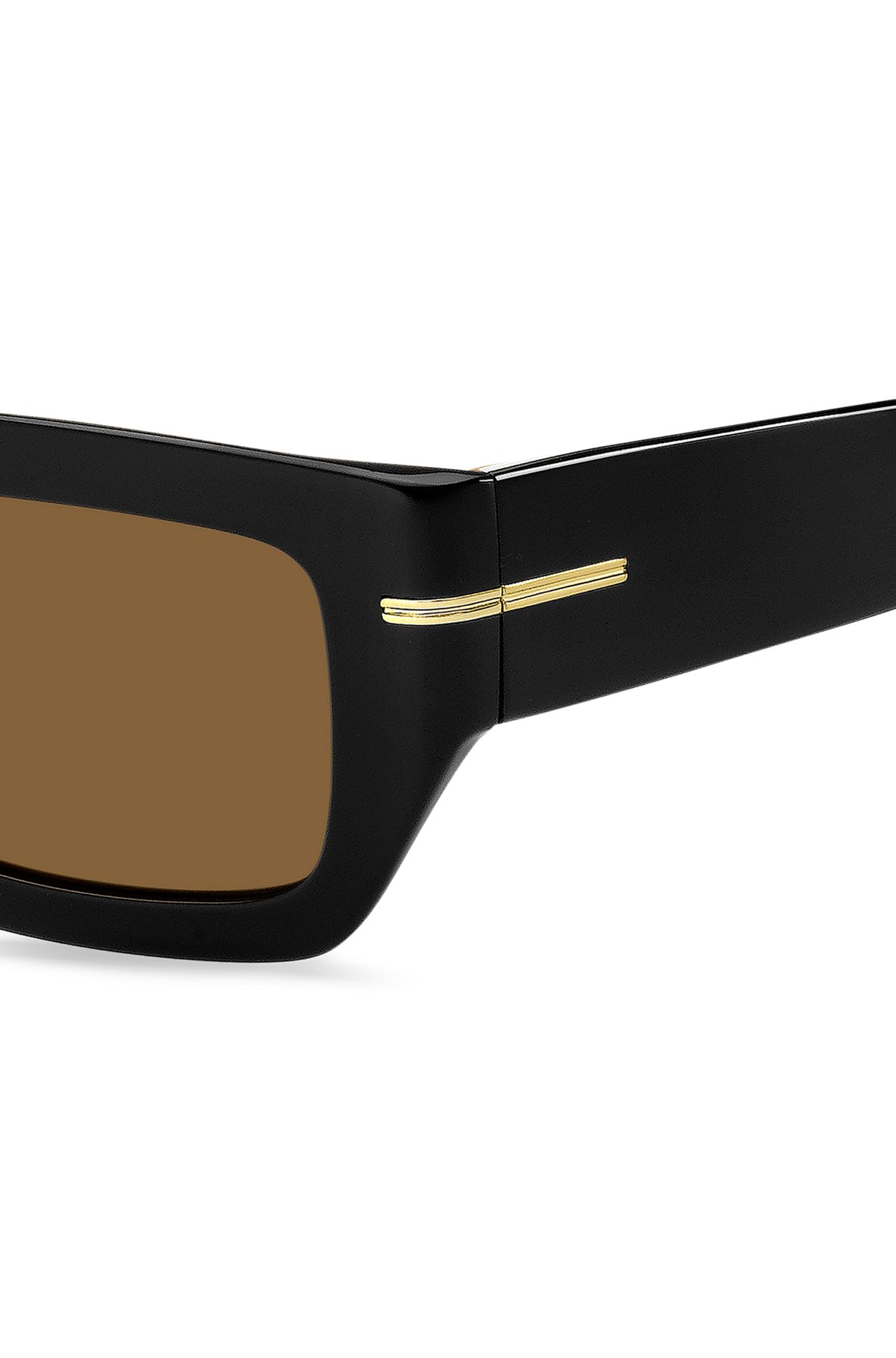 Occhiali da sole in acetato nero con dettaglio color oro tipico del marchio, Nero