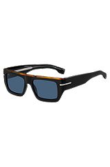 Солнцезащитные очки из черного ацетата с цветной отделкой, Черный