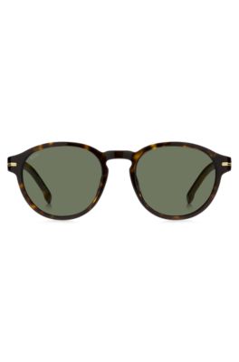 Horn-acetate sunglasses with signature gold-tone detail, Brown Patterned