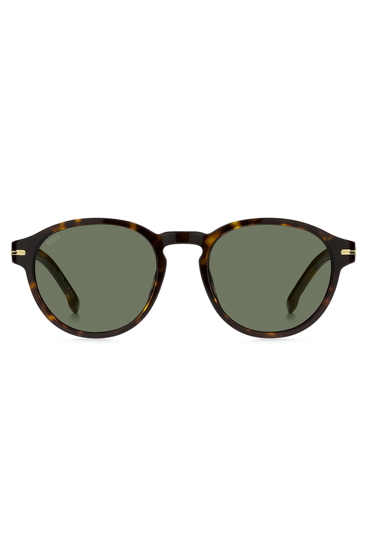 Horn-acetate sunglasses with signature gold-tone detail, Brown Patterned