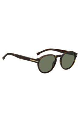 Horn-acetate sunglasses with signature gold-tone detail, Brown Patterned