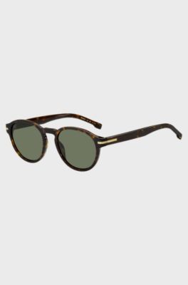Horn-acetate sunglasses with signature gold-tone detail, Brown Patterned