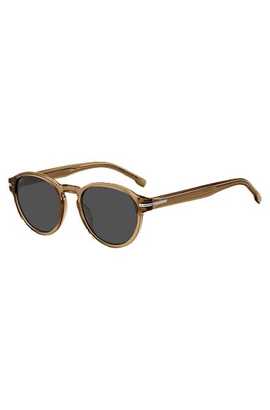 Sonnenbrille aus braunem Acetat mit charakteristischen silberfarbenen Details, Hellbraun