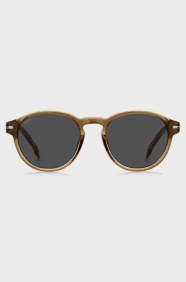 Brown-acetate sunglasses with signature silver-tone detail, Light Brown