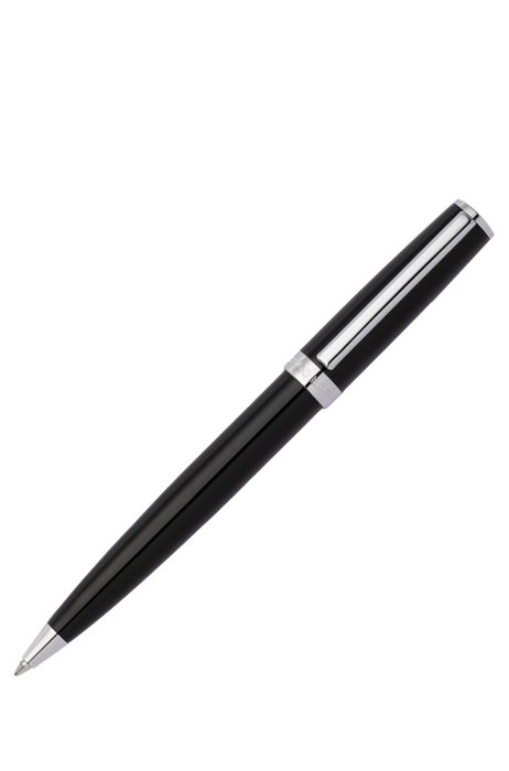 Ballpoint pen in glossy-black lacquer with logo ring, Black