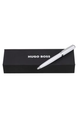 Ballpoint pen in glossy-white lacquer with logo ring, White