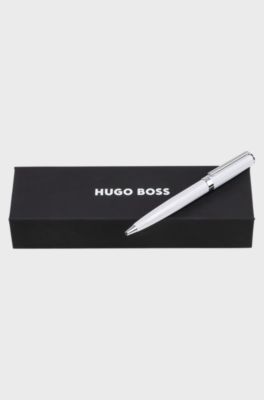 Ballpoint pen in glossy-white lacquer with logo ring, White