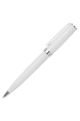Ballpoint pen in glossy-white lacquer with logo ring, White