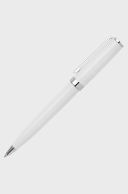Ballpoint pen in glossy-white lacquer with logo ring, White