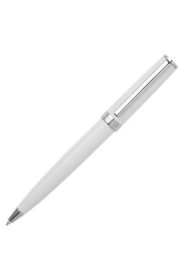 Ballpoint pen in glossy-white lacquer with logo ring, White