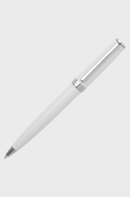 Ballpoint pen in glossy-white lacquer with logo ring, White