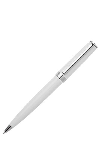 Ballpoint pen in glossy-white lacquer with logo ring, White