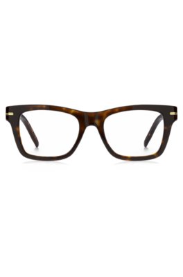 Monture optique en acétate imitation corne avec détail emblématique doré