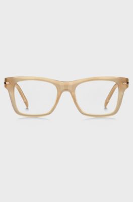 Montura para gafas graduadas de acetato beige con detalle dorado de la marca, Beige