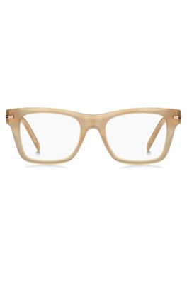 Monture optique en acétate beige avec détail emblématique doré