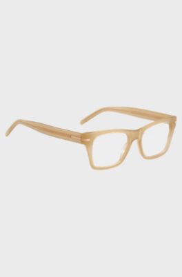 Montura para gafas graduadas de acetato beige con detalle dorado de la marca, Beige