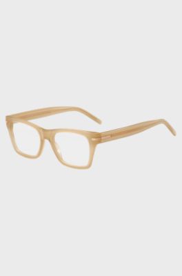 Montura para gafas graduadas de acetato beige con detalle dorado de la marca, Beige