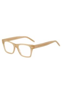 Montura para gafas graduadas de acetato beige con detalle dorado de la marca, Beige