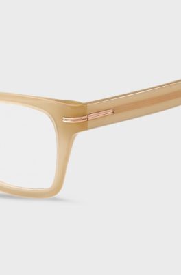 Montura para gafas graduadas de acetato beige con detalle dorado de la marca, Beige