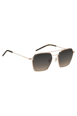 Steel sunglasses with double bridge, Gold