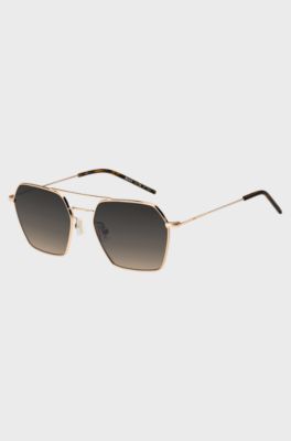 Steel sunglasses with double bridge, Gold