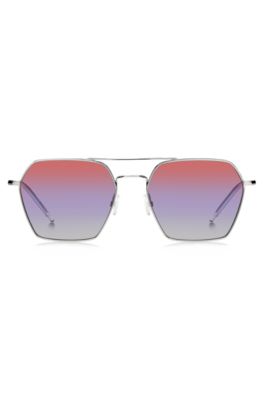 Double-bridge sunglasses with multicoloured lenses, Silver