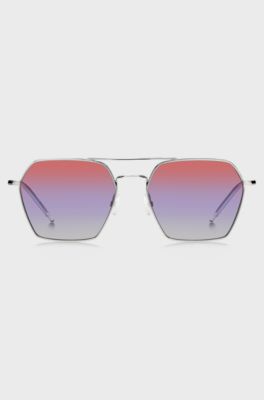 Double-bridge sunglasses with multicoloured lenses, Silver